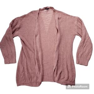 Dusty Pink Open Front Boho Artsy Loose Knit Cardigan Sweater Plus Size 3X